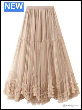 Tulle Maxi Skirt Women Layered Tiered Mesh Fairy Tutu A-Line High Waist